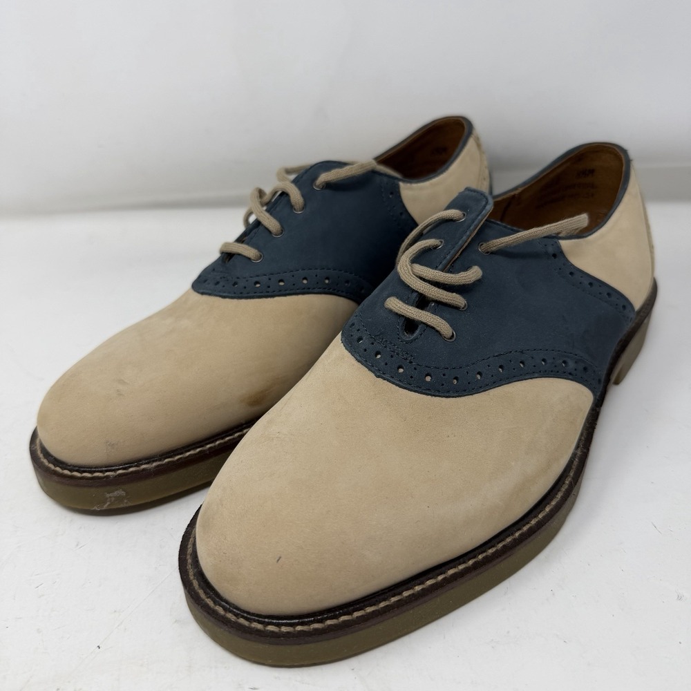 Bass Gosselin Men's Saddle Shoes 8.5M Two-Tone Suede Oxford Navy Beige 6662 Vtg